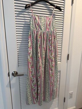Cupshe White Maxi Dress with Pink & Green Floral Stripes